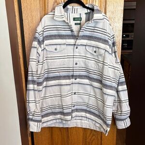 Orvis Men's Flannel Striped Shirt Jacket - Gray and White Size Large
